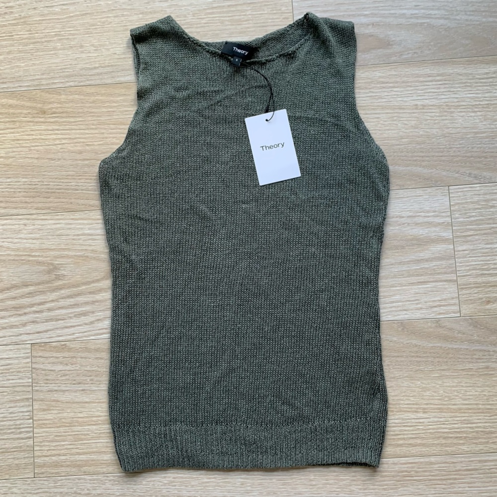 Theory Linen Blend Sleeveless Shell Sweater Green NWT Size Small